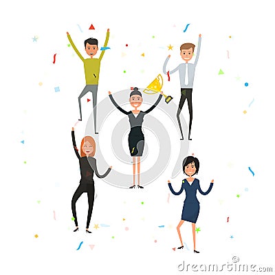 Happy young business people.Business team of employees.Team of h Vector Illustration