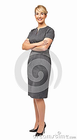 Happy Young Businesswoman With Arms Crossed Stock Photo