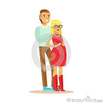 Happy young couple expecting baby colorful characters vector Illustration Vector Illustration