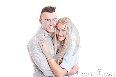 Happy young couple hugging each other Stock Photo