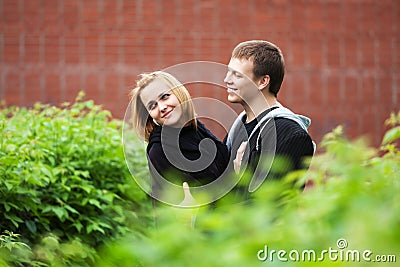 Happy young couple in love outdoor Stock Photo