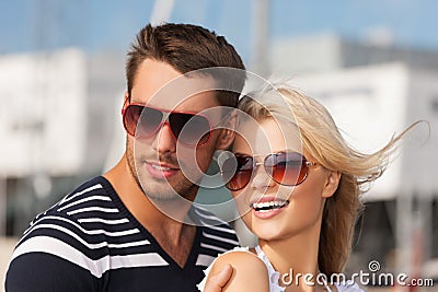 Happy young couple in port Stock Photo