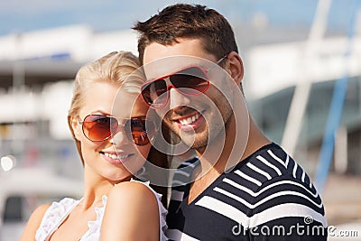 Happy young couple in port Stock Photo