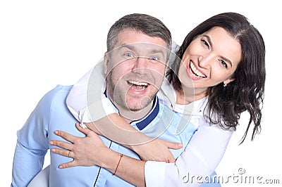 Happy young couple on a white background Stock Photo