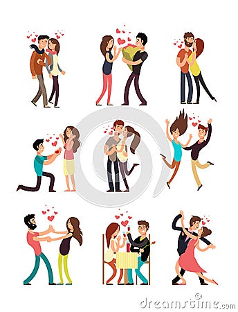 Happy young couples in love, vector valentine cartoon characters Vector Illustration