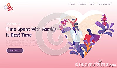 Happy Young Family Walking Together. Life Moments. Vector Illustration