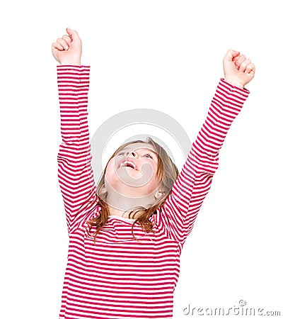 Happy young girl cheering with arms raised Stock Photo