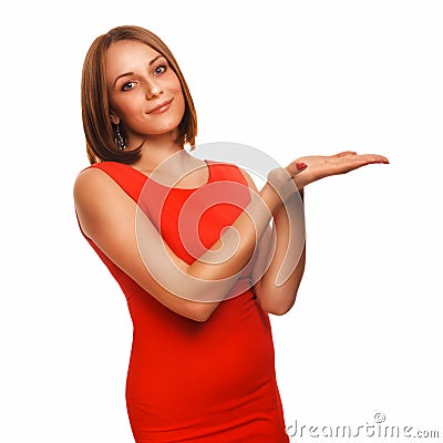 Happy young girl showing portrait naked woman Stock Photo