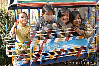 4 happy young girls, Luang Prabang, Laos Editorial Stock Photo