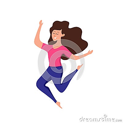 Happy young jumping girl vector illustration. Cartoon concept Vector Illustration