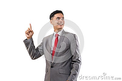 happy young man business showing blank space isolated Stock Photo
