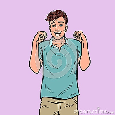 Happy young man expectation anticipation happiness cute Vector Illustration
