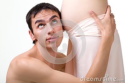 Happy young man future father Stock Photo