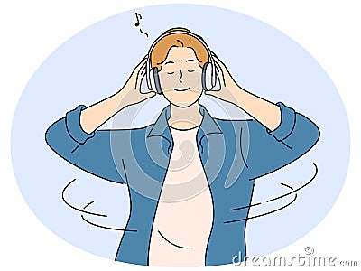 Happy man listen music in earphones Vector Illustration