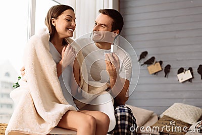 Happy young man making a wedding proposal Stock Photo