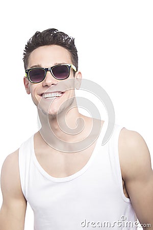 Happy Young Man In Tanktop Stock Photo