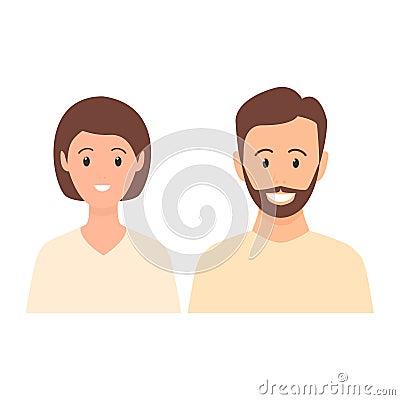 Happy young man and woman standing together. Lovely mature couple. Vector Illustration