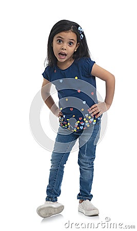 Happy Young Kid Girl Posing for Fashion Photoshoot Stock Photo