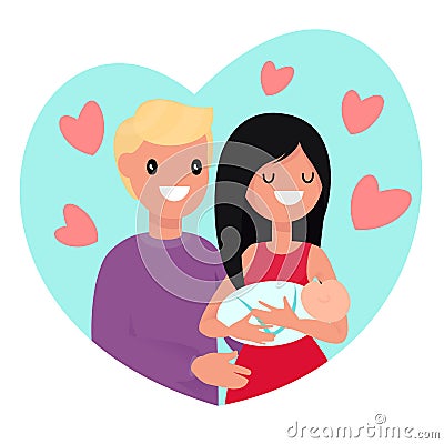 Happy young parents and baby Vector Illustration