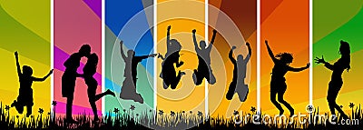 Happy young people jumping Cartoon Illustration