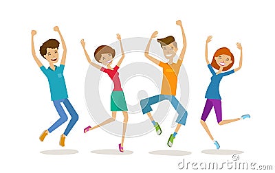 Happy young people, teenagers. Partying, cartoon vector illustration Vector Illustration