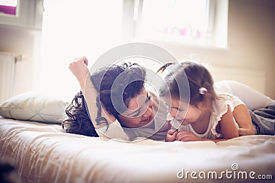 Happy young single mother with her little girl. Stock Photo