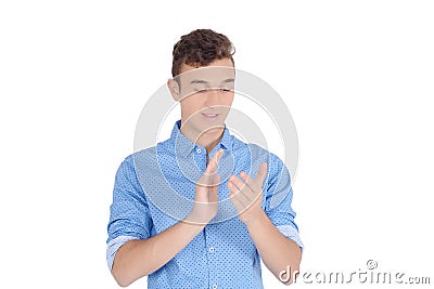 Happy young smiling man clapping hands Stock Photo