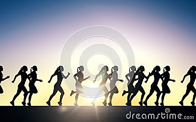 Happy young sports woman running outdoors Stock Photo