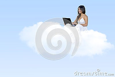 Young Woman Cloud Computing Stock Photo