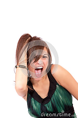 A happy young woman with facial expression Stock Photo