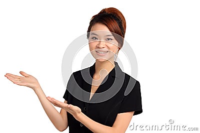 Happy young woman gesturing Stock Photo