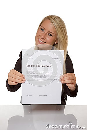 Happy young woman is happy about her employment contract Stock Photo