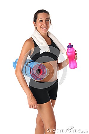 Happy young woman holding doing exercise Stock Photo