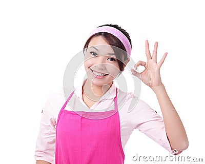 Happy young woman housewife mother Stock Photo