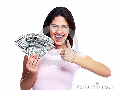 Happy young woman with money. Stock Photo