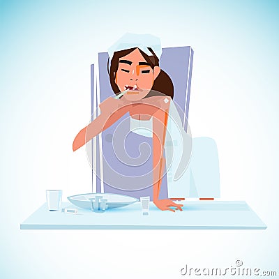 Happy young woman wearing towel at bathroom with healthy teeth h Vector Illustration