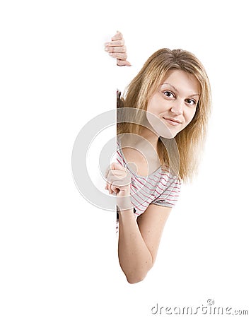 The happy young woman on white background Stock Photo