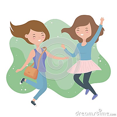 Happy young women celebrating jumping characters Vector Illustration