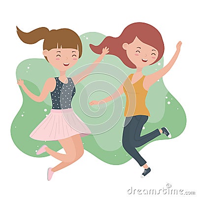 Happy young women celebrating jumping characters Vector Illustration