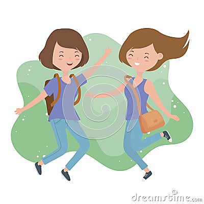 Happy young women celebrating jumping characters Vector Illustration