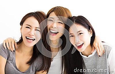 happy Young Women Faces Looking at Camera Stock Photo