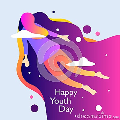 Happy youth day. With girl is being flying on the sky. Vector illustration Vector Illustration