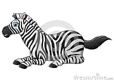 Happy zebra cartoon lay down Vector Illustration