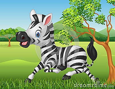 Happy zebra running in the jungle Vector Illustration