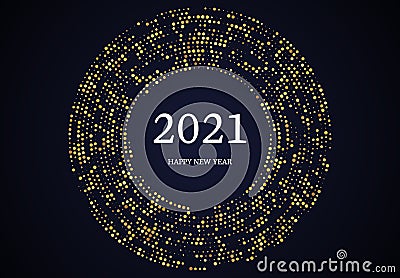 2021 Happy New Year of gold glitter pattern in circle form Vector Illustration