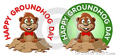 Hapy Groundhog day. Funny cartoon marmot congratulates you. Vector Illustration