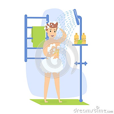 Hapy man taking shower Vector Illustration