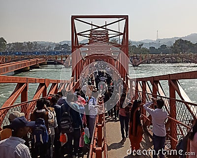 Har ki Pauri tempe River Ganges (ganga) devotees mob at Haridwar during indian fest Shiva Ratri at Haridwar Uttarakhand Editorial Stock Photo