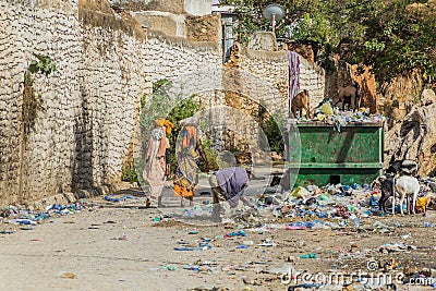 HARAR, ETHIOPIA - APRIL 8, 2019: Fotification and rubbish in Harar, Ethiop Editorial Stock Photo