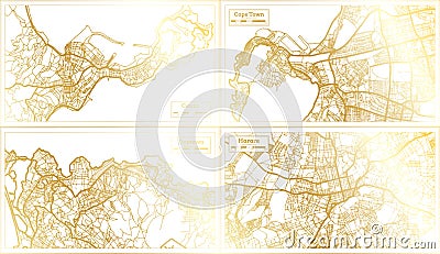 Harare Zimbabwe, Cape Town South Africa, Freetown Sierra Leone and Ceuta Spain City Map Set Stock Photo